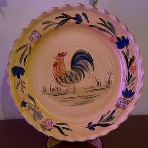HOME Vintage Rooster Dinner Plate Yellow Twisted Rope Country Farm Style 11 in